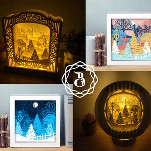 Combo 3 Vorlagen Weihnachten Papier schneiden Kunst, Pop-up 3D Karte SVG, Xmas Shadow Box SVG, Kugel Pop-up SVG Dateien