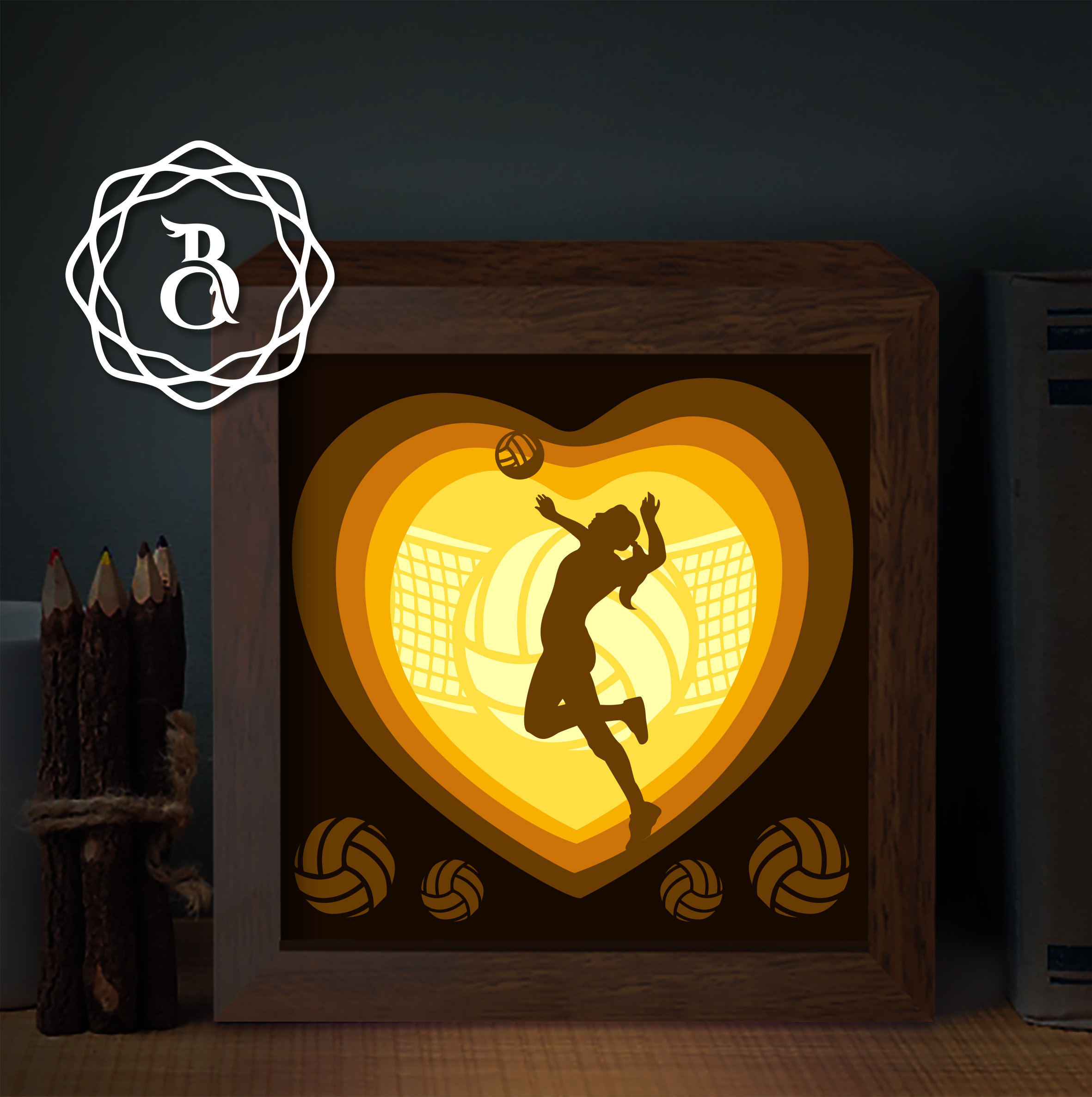 Volleyball Lightbox Template Paper Cutting Template Shadow Etsy