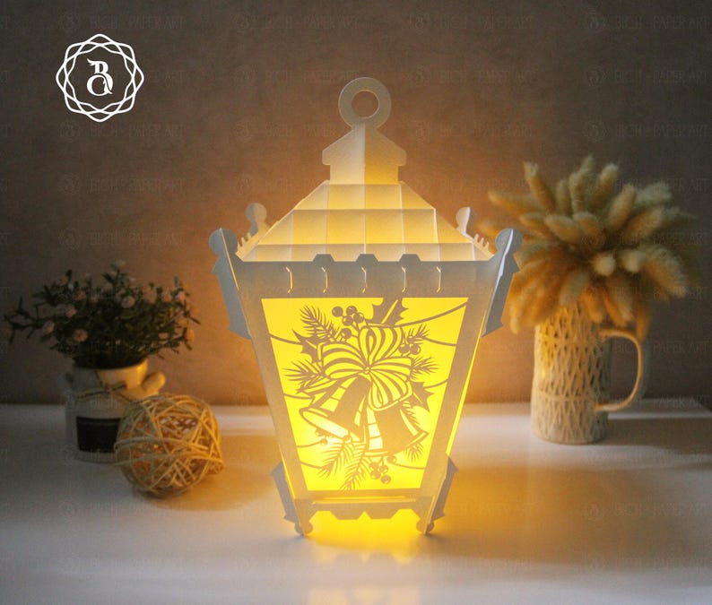 Pack 3 Paper Lanterns Merry Christmas SVG, Paper Lamp Candle Holder