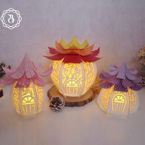 Lanterne di carta Casa delle fate Liana Fiore - Lampada di carta tagliata Fata - Modello di taglio della carta - Lanterna SVG - Lanterne di carta fai da te