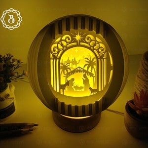 Lampe pop-up sphère de la Nativité de Jésus - joyeux Noël globe pop up - fichiers SVG modèle de découpe de papier - carte pop-up 3D