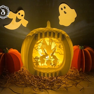Citrouille pop-up 3D sorcière cuisine potion magique - fichier modèle de découpe papier - Halloween pop-up carte 3D - citrouille popup