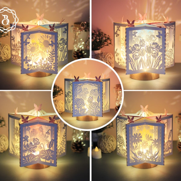 Flowers Book Star Lanterns 3D SVG, DIY Paper Lanterns, 3D Paper Star Template, Star Book Paper Craft, Flowers Gifts Card