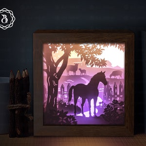 Horse Paper Cut Lightbox Template, Paper Cutting Template, Shadow box SVG, Light box SVG Files