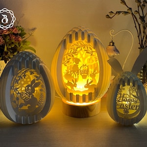Combo 3 huevos de conejo de Pascua con esfera emergente - Iluminación emergente con globo - Archivos de plantillas de corte de papel - Archivos SVG