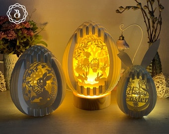 Combo 3 Easter Bunny Eggs Sphere Popup - Globe Popup Lighting - Paper Cutting Template Files - SVG files