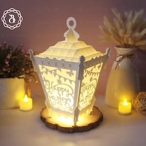 Happy Easter Lantern Table Light: SVG, PDF, PNG, Silhouette Files (Digital Download)