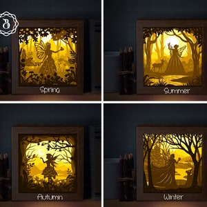 Four Seasons Fairies Shadow Box SVG - Light Box Template, 3D Shadow Box SVG, Paper Cutting Template, Light Box SVG Files