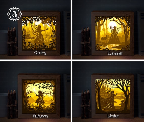 四季の妖精のシャドーボックス SVG：切り絵テンプレート