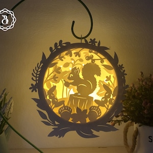 Squirrel Hanger Lanterns Shadow Box SVG Files - Animal Shadow Box SVG - Squirrel Paper Cut Template - SVG Files For Cricut