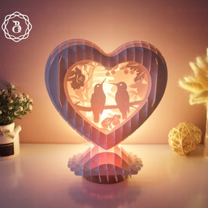 Beautiful Hummingbird Couple Pop-up Heart SVG, Hummingbird Love Paper Cut Art