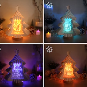 Combo 4 items kerstboom pop-up 3D SVG - Merry Christmas pop-up 3D SVG - kerstpapier snijsjabloon SVG