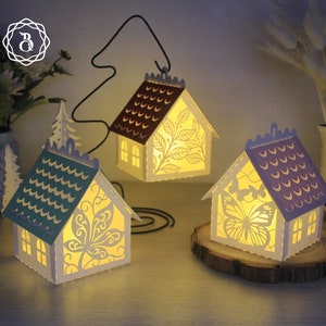 Christmas House Lantern SVG: Paper Cut Light Decorations (Digital Download)