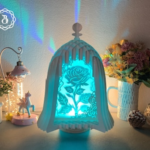 Rose Glasflasche Popup 3D SVG, Rose Scherenschnitt Vorlage SVG, Blume 3D Popup Karte Geschenke Vorlagen, digitale Vorlagen