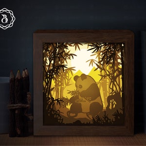 Panda Light box Template, Paper Cutting Template, 3D Shadow Box SVG, Light box SVG Files