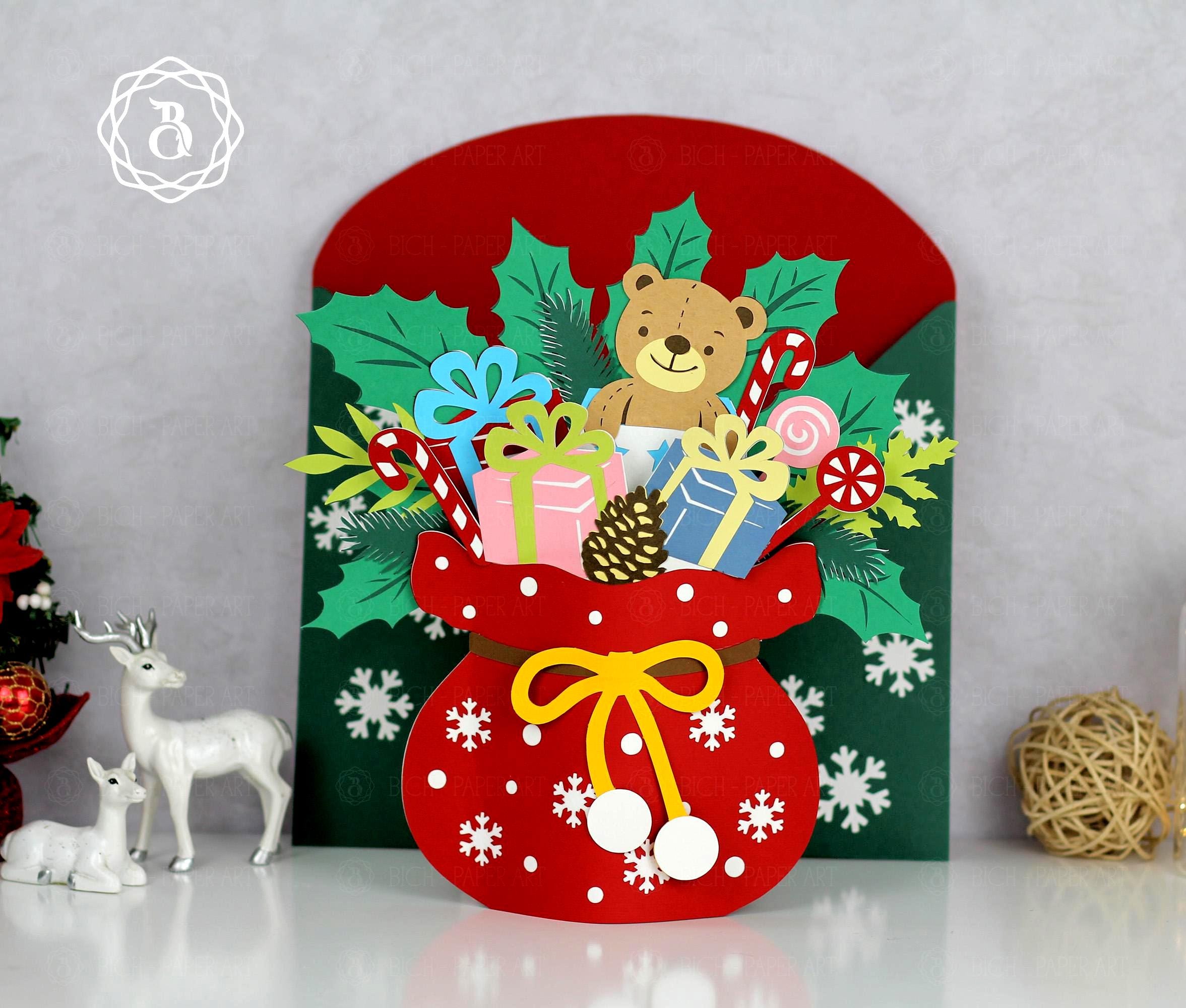 Pop-up kerstkaart, verjaardagskaart, 3D-muziek, pop-up kaart, 3D kerstman, kerstkaart, uitblaasbare kaars met envelop voor kinderen, vrouwen, mannen, vriendin of mama
