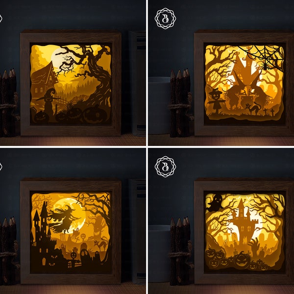Combo 4 Halloween Shadow Box Templates, 3D Shadow Box SVG, Halloween Light box SVG Combo 4 Halloween Shadow Box Templates, 3D Shadow Box SVG, Halloween Light box SVG
