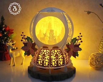 Snowman In Snow Globe Paper Lanterns SVG Files, Christmas Paper Cut Template (Digital Download)