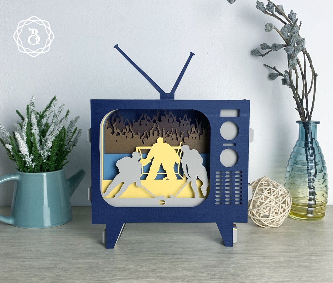 Television Popup 3D Ice Hockey SVG, TV Popup Card Play Ice Hockey, Pop