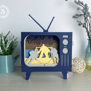 Televisão pop-up 3D hóquei no gelo SVG, cartão pop-up de TV jogar hóquei no gelo, cartão pop-up 3D presente