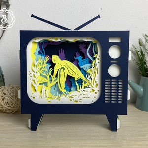 Fernsehen Popup 3D Karte Meeresschildkröte SVG, TV Pop-up Karte Schöner Ozean, Tier Pop-up Karte 3D Geschenk