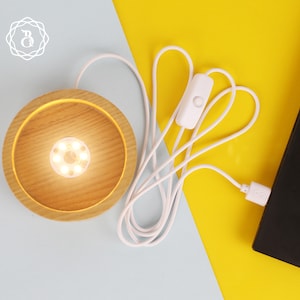 Round Wooden LED Light Base, Table Night Lamp, LED Wood Base, USB Wood Night Light