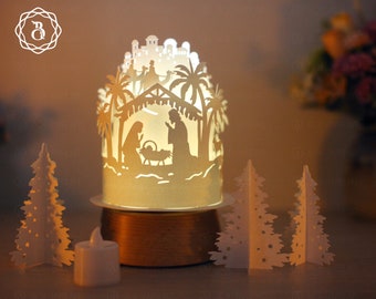 Paper Cut Lamp Nativity Of Jesus - Paper Cutting Template - DIY Paper Cut Lamp - The Birth Of Jesus SVG - Merry Christmas Paper Lanterns