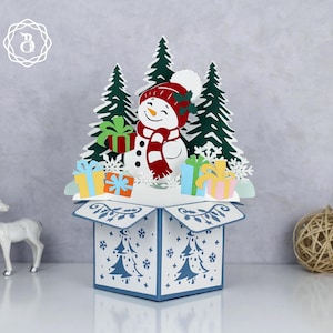 Christmas Snowman 3D Gift Box Paper Cut Template SVG (Digital Download)