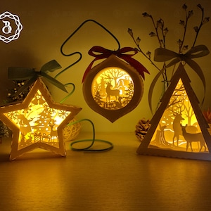 Combo 3 Items Paper Cut Template For Christmas - DIY Paper Cut Shadow Box - Merry Christmas SVG Files - Christmas DIY