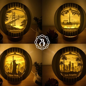 Combo 4 Plantillas Esfera Pop-up: Ciudad en EE.UU. - Archivo digital - Globo Popup - Archivos SVG - Tarjeta Pop-up 3D