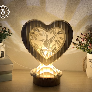 Hummingbirds Heart Pop-Up 3D SVG, Heart Paper Cutting Template, Hummingbirds SVG files, Pop up Card 3D