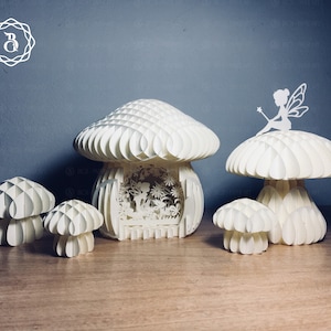 Combo 3D Paper Craft Mushroom And Little Fairy, Mushroom pop-up Card 3D, Mushroom House for Fairy Craft SVG Files