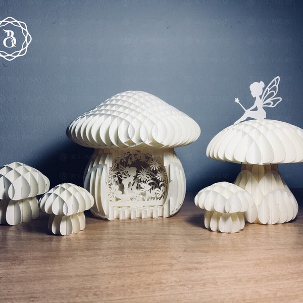 Combo 3D Paper Craft Mushroom And Little Fairy, Mushroom pop-up Card 3D, Mushroom House for Fairy Craft SVG Files