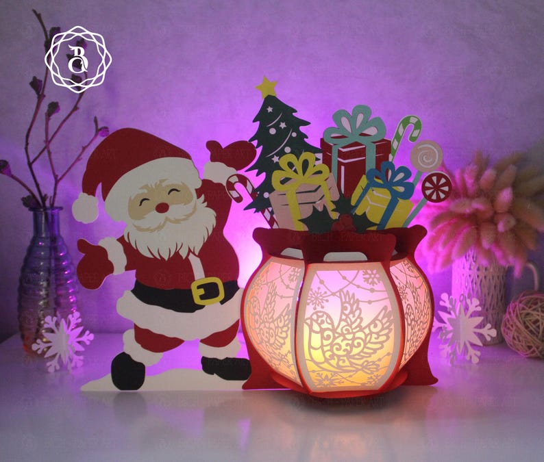 Paper Lanterns Santa Claus Gift Sack With Christmas Bird Patterns for