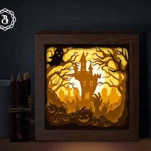 Modèle de boîte d&#39;ombre d&#39;Halloween citrouille : découpe de papier SVG (téléchargement numérique)