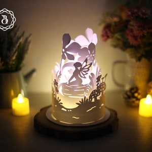 Paper Lanterns Fairy In The Giant Flower Forest SVG - Paper Cut Lamp Fairy - Paper Cutting Template - Lantern SVG - DIY Paper Lanterns