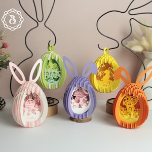 Oeufs de Pâques panier artisanat fichiers SVG - Combo 5 Joyeuses Pâques oeufs Popup Mini - modèle de décoration de Pâques