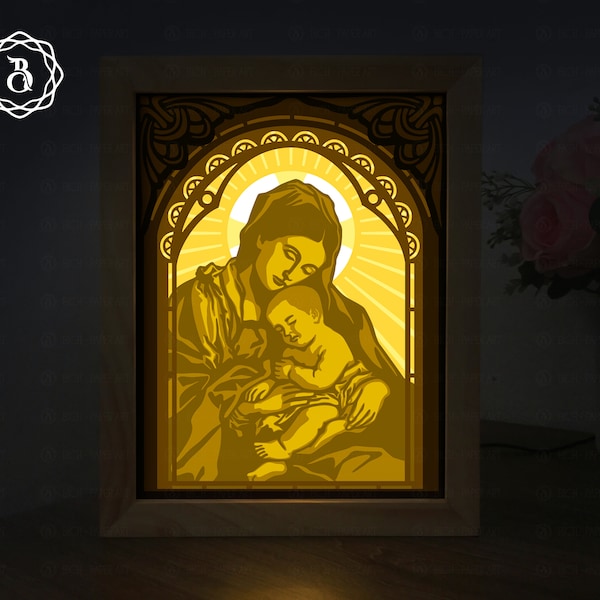 Maria Jesus Light Box Template, Paper Cutting Template, 3D Shadow Box Art, Light Box SVG Files