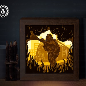 Firefighter Shadow Box SVG, Fireman Lightbox Template, Firefighter Paper Cutting Template, Light box SVG Files