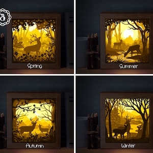 Beautiful Four Seasons Landscape Light Box Template, 3D Shadow Box SVG, Paper Cutting Template, Light Box SVG Files