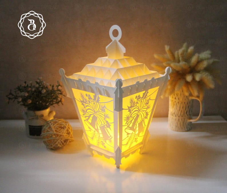 Pack 3 Paper Lanterns Merry Christmas SVG, Paper Lamp Candle Holder
