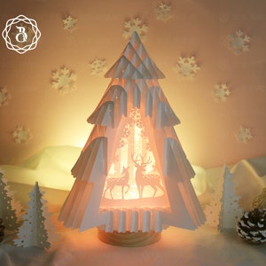 Arbre de Noël cerf et flocons de neige 3D - joyeux Noël Pop Up 3D SVG - modèle de découpe de papier de Noël SVG - fichiers SVG
