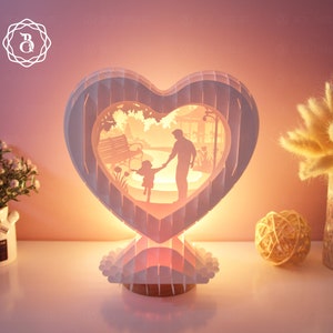 Corazón emergente de padre e hija SVG, Amor de padres en 3D SVG, Tarjeta 3D emergente del Día del Padre, Regalos para padre