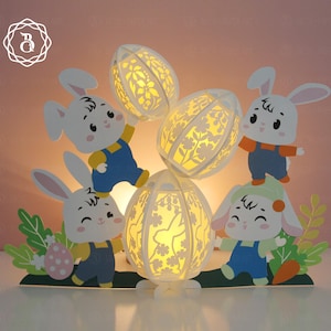 Bunnies Decorating Easter With Eggs So Cute SVG files, Easter Eggs Paper Lanterns