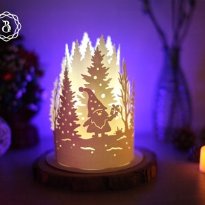 Linternas de papel Gnomos de Navidad - Lámpara de corte de papel Feliz Navidad - Plantilla de corte de papel - Linterna de Navidad SVG - Linternas de papel de Navidad