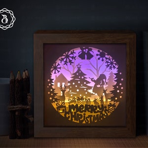 Santa Claus With Christmas Tree Light box Template, Merry Christmas 3D Shadow Box SVG, Paper Cutting Template, Light box SVG Files
