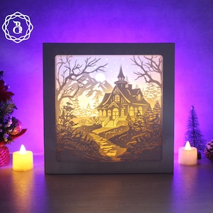 Weihnachtshäuser Papierschnitt Schatten Box SVG, DIY Weihnachtsdekoration Digital Download