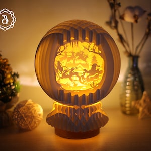 Weihnachtsmann Rentier Fahrten Kugel Pop Up 3D - Scherenschnitt Lampe Frohe Weihnachten - Scherenschnitt Vorlage - SVG Dateien - Digitale Vorlagen