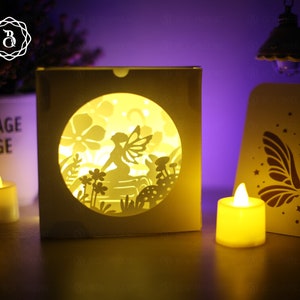 Flat Folding Box Fairy In The Giant Flower Forest SVG, Mystery Candy Box, Fairy Paper Cut Shadow Box Templates