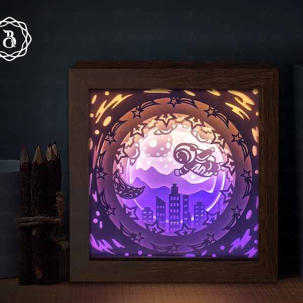 Astronaut Shadow Box Template For Cricut, Paper Cutting Template, Space 3D Shadow Box SVG, Light Box SVG Files for Cricut